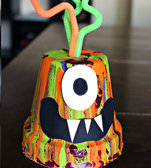 paint drip terra cotta pot monster kids craft halloween