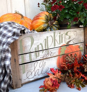 hand painted pumpkin crate from the side