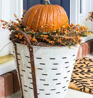 pumpkin bittersweet olive bucket fall decor