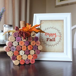 Wine cork pumpkin and happy fall sign