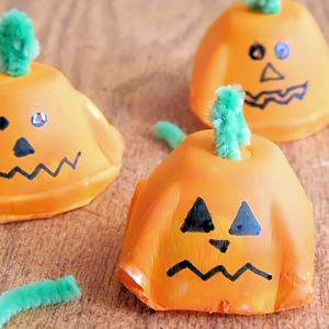 egg carton pumpkin faces