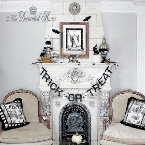 The Decorated House Halloween Mantel Black and White Decorating for Halloween 1