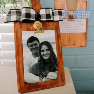 Dollar Tree cutting board transformation to photo hangers