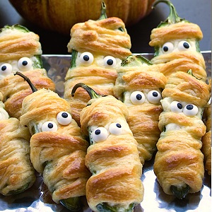 Super fun and easy Halloween snack idea Jalape o Mummies video tutorial and step by step photos Fast Forward Fun