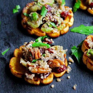 Quinoa stuffed delicata squash rings with mushrooms cranberries and pecans 6801