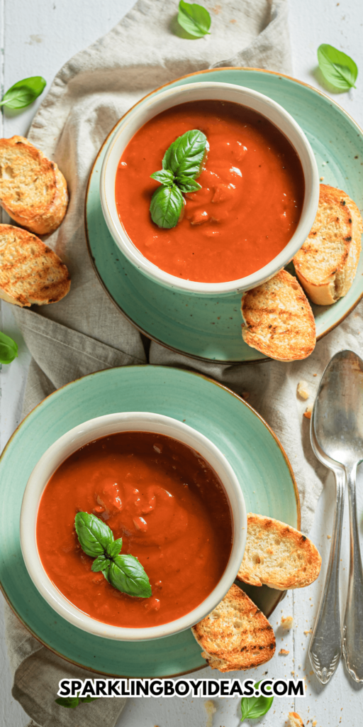 Easy homemade roasted creamy tomato basil soup recipe with fresh tomatoes homemade soup recipes winter soup recipes homemade recipes comfort soup recipes