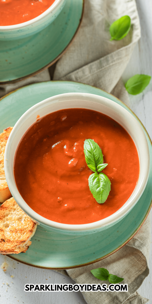 Easy homemade roasted creamy tomato basil soup recipe with fresh tomatoes homemade soup recipes winter soup recipes homemade recipes comfort soup recipes