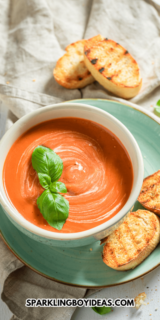 Easy homemade roasted creamy tomato basil soup recipe with fresh tomatoes homemade soup recipes winter soup recipes homemade recipes comfort soup recipes