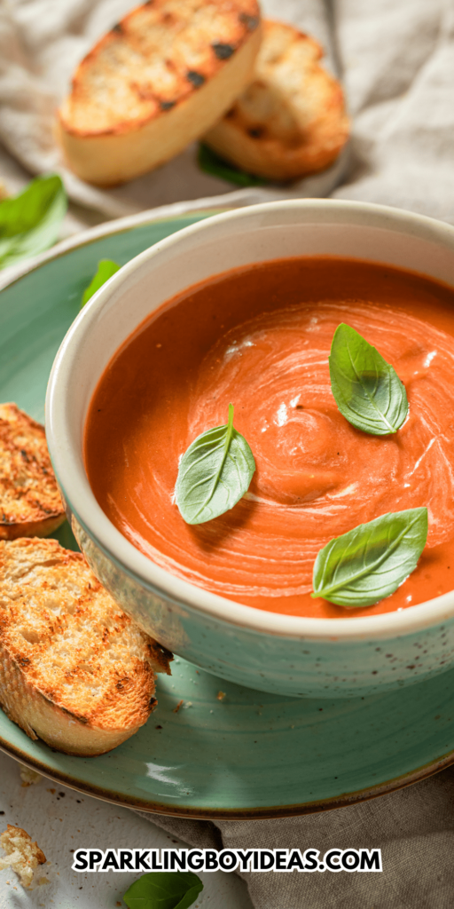 Easy homemade roasted creamy tomato basil soup recipe with fresh tomatoes homemade soup recipes winter soup recipes homemade recipes comfort soup recipes