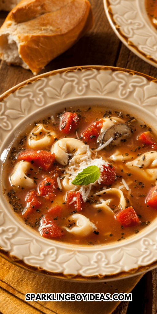 easy vegetarian crockpot tortellini soup recipe perfect for fall dinners or weeknight dinners