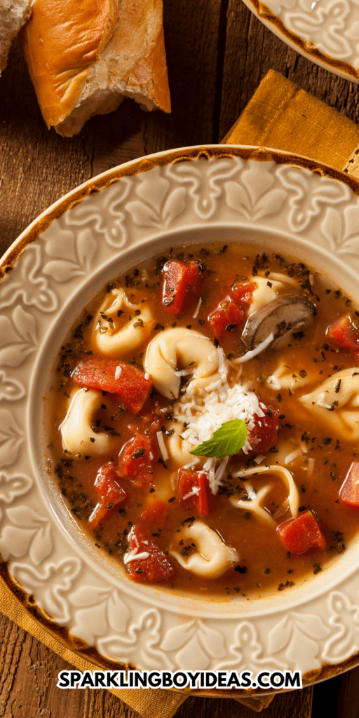 easy vegetarian crockpot tortellini soup recipe perfect for fall dinners or weeknight dinners