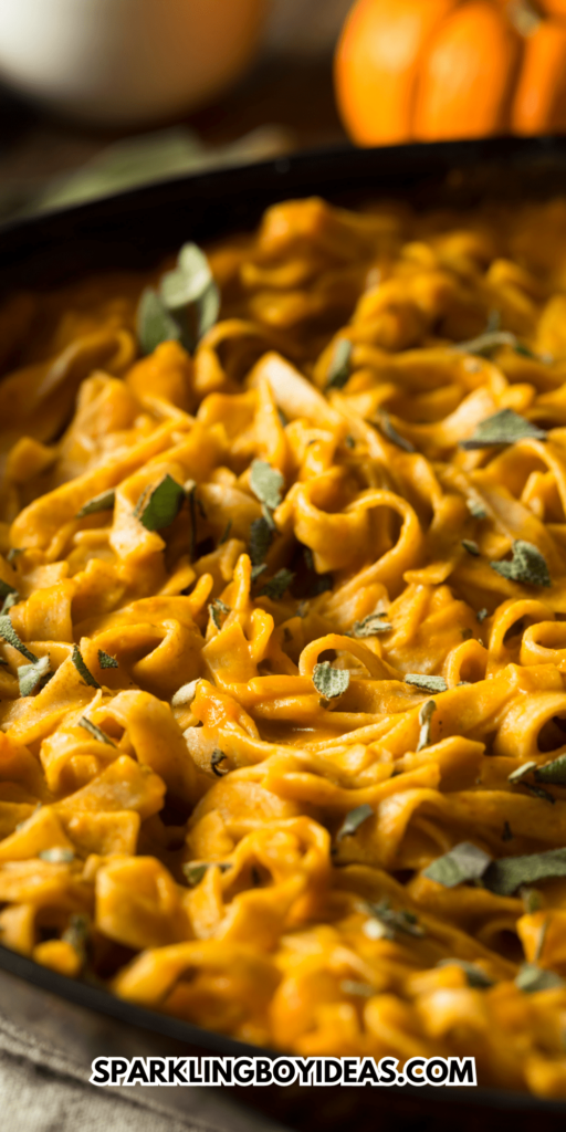 Easy sage butter creamy pumpkin sage pasta for fall dinner or comfort dinners