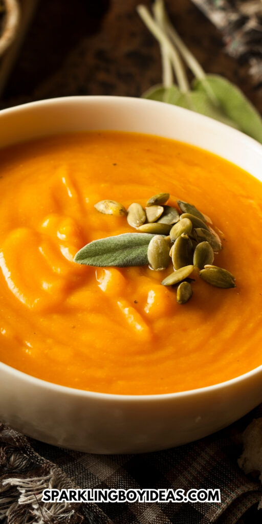 easy butternut squash soup recipe for comforting fall dinners or thanksgiving dinner