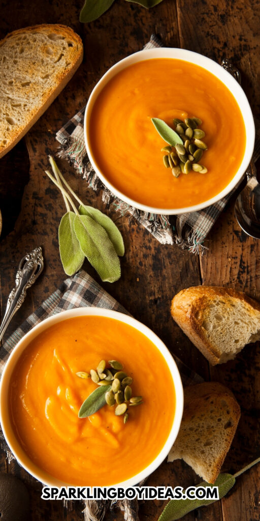 easy butternut squash soup recipe for comforting fall dinners or thanksgiving dinner