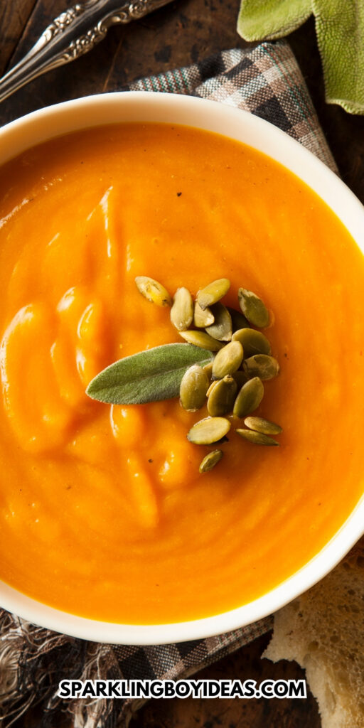 easy butternut squash soup recipe for comforting fall dinners or thanksgiving dinner