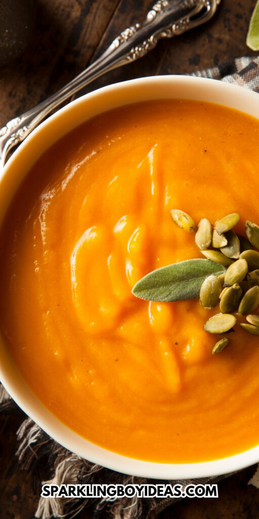 easy butternut squash soup recipe for comforting fall dinners or thanksgiving dinner