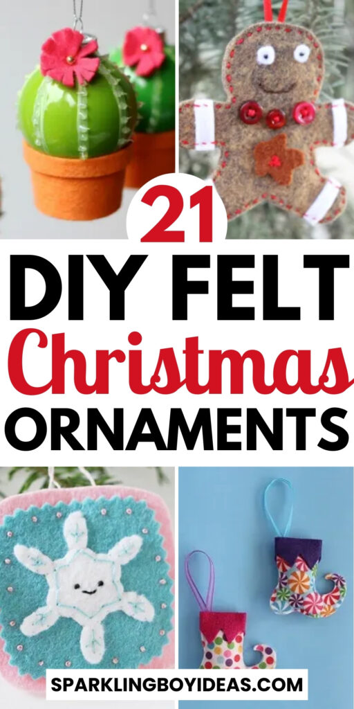 easy handmade felt Christmas ornaments for Christmas tree decorations.