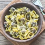 easy pesto mushroom pasta recipe for weeknight dinners or family friendly dinners