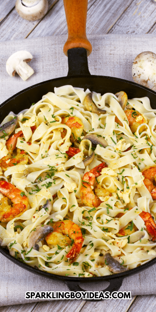 Easy creamy shrimp mushroom pasta for weeknight dinners or family dinners