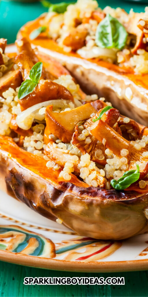 easy homemade quinoa stuffed butternut squash for fall and thanksgiving dinner