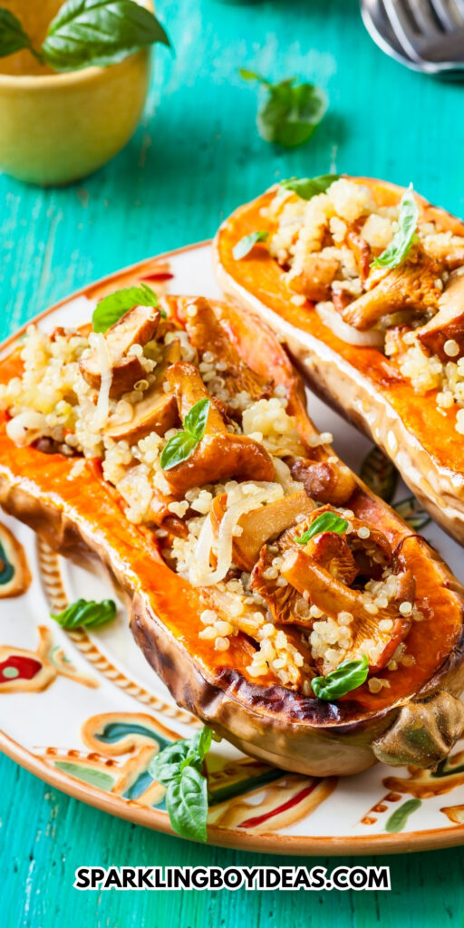 easy homemade quinoa stuffed butternut squash for fall and thanksgiving dinner