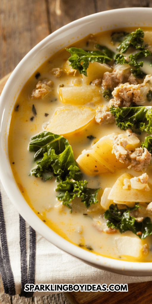 Homemade creamy Tuscan chicken soup with kale perfect for weeknight dinners