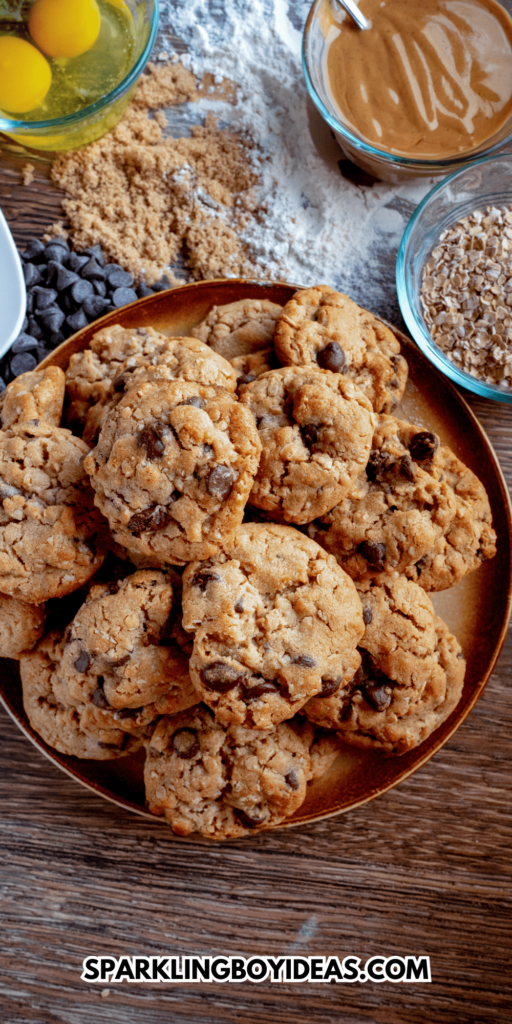 chewy easy healthy Oatmeal Chocolate Chip Peanut Butter Cookies recipe for Christmas snacks and desserts 