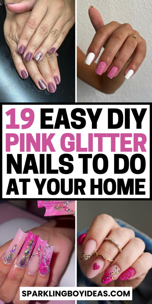 Cute Pink Glitter Nails For Valentine’s Day
