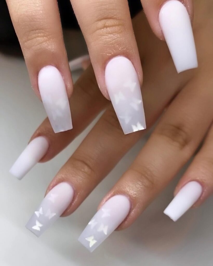 Ombre nails with glitter, pink and white ombre nails, almond nail designs