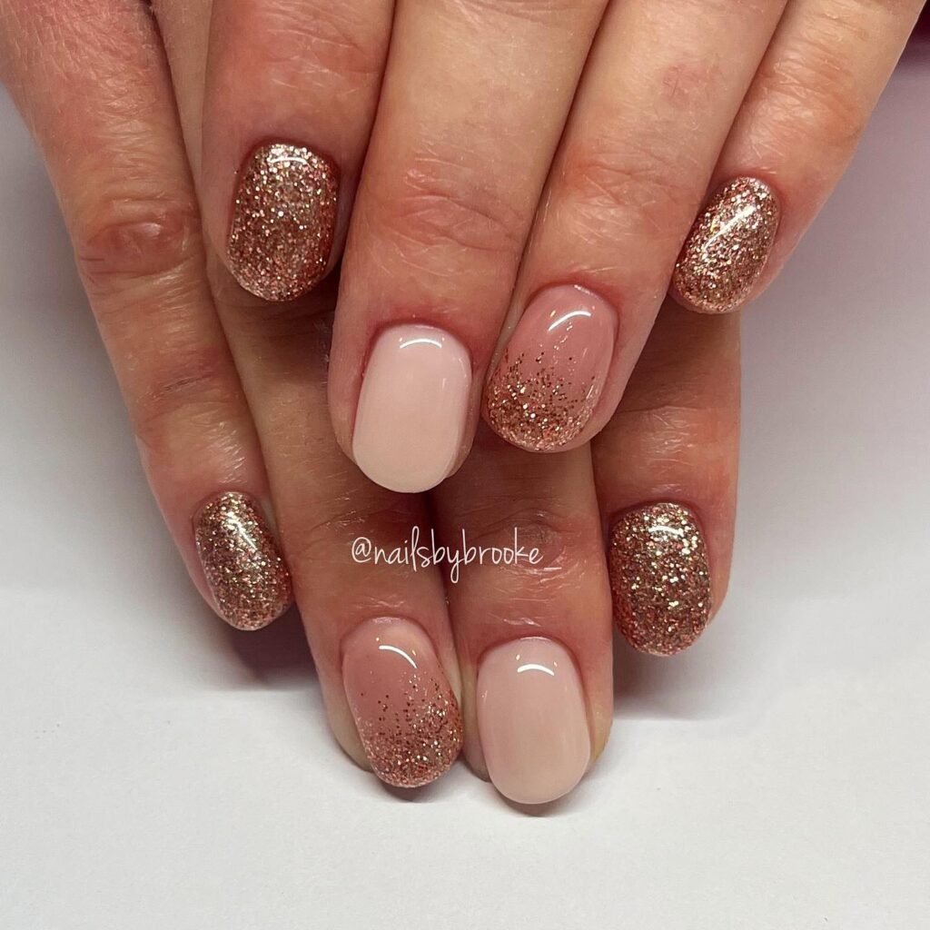 Ombre nails with glitter, pink and white ombre nails, almond nail designs