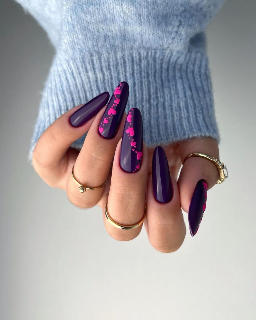 A stunning collection of purple nails in various shades from light purple to dark purple, showcasing elegant designs and polishes.