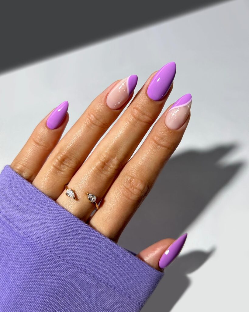 A stunning collection of purple nails in various shades from light purple to dark purple, showcasing elegant designs and polishes.