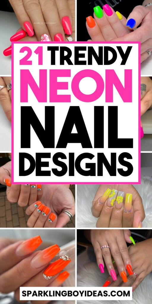 Bright and vibrant neon summer nails with trendy summer nail designs.