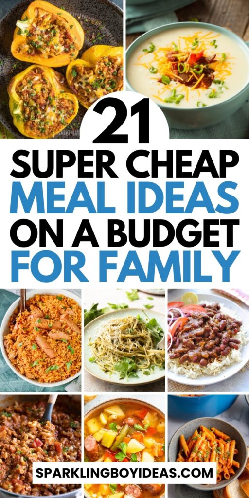 A variety of cheap meals on a budget, including cheap dinner ideas, cheap easy meals, and cheap family meals under $10, displayed on a dining table, showcasing both flavor and affordability.