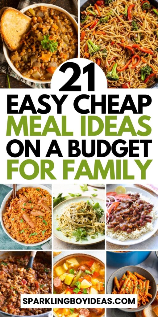 A variety of cheap meals on a budget, including cheap dinner ideas, cheap easy meals, and cheap family meals under $10, displayed on a dining table, showcasing both flavor and affordability.