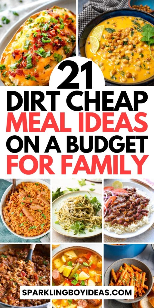 A variety of cheap meals on a budget, including cheap dinner ideas, cheap easy meals, and cheap family meals under $10, displayed on a dining table, showcasing both flavor and affordability.