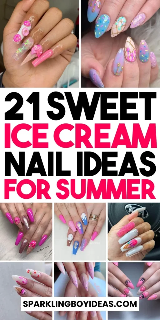 A collection of ice cream nails featuring gelato nails, beach nails, and trending summer nail colors in vibrant, sweet designs.