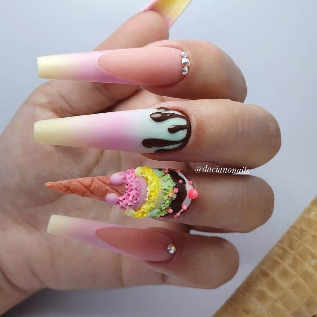 A collection of ice cream nails featuring gelato nails, beach nails, and trending summer nail colors in vibrant, sweet designs.