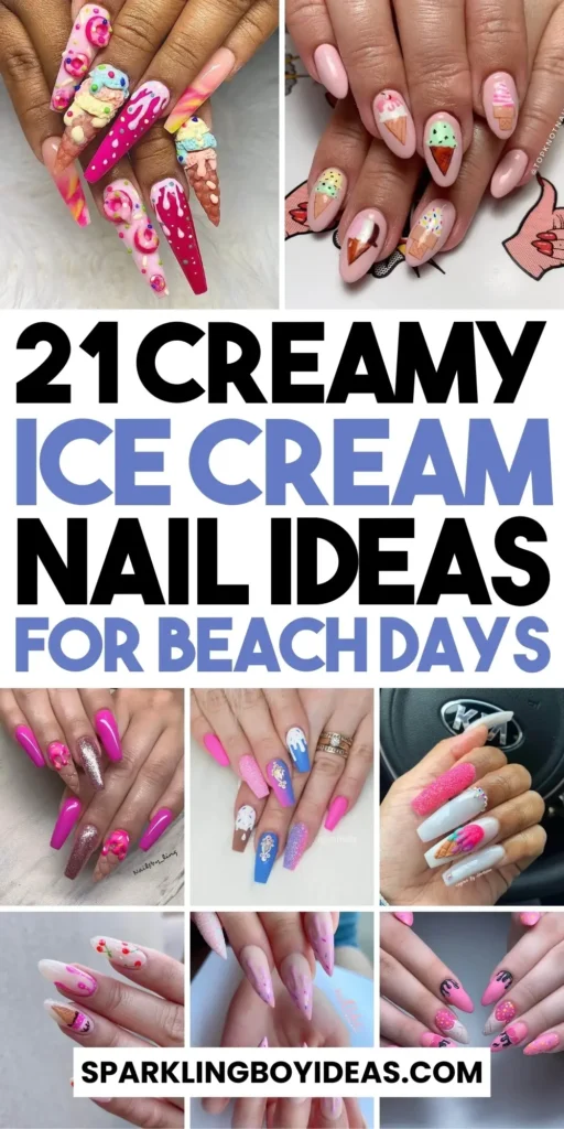 A collection of ice cream nails featuring gelato nails, beach nails, and trending summer nail colors in vibrant, sweet designs.