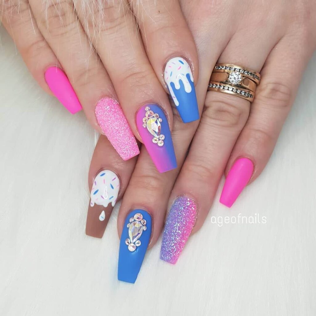 A collection of ice cream nails featuring gelato nails, beach nails, and trending summer nail colors in vibrant, sweet designs.