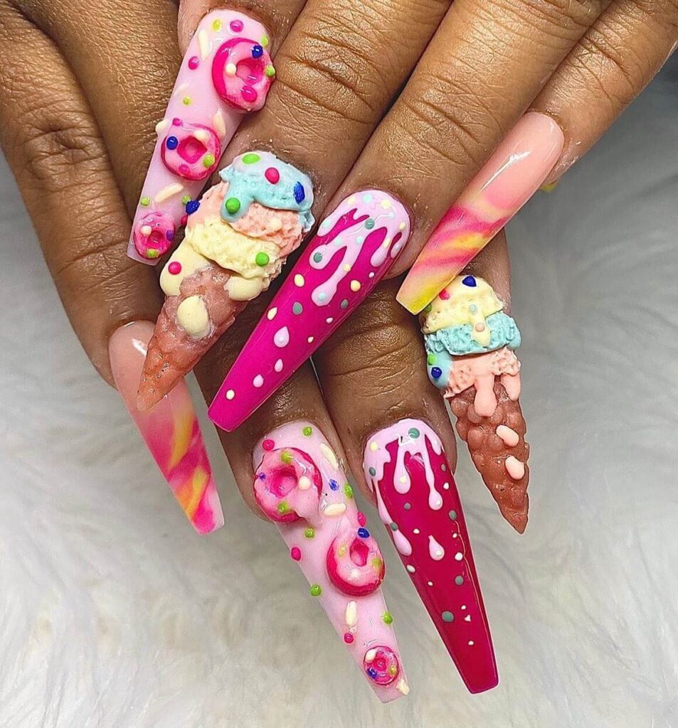 A collection of ice cream nails featuring gelato nails, beach nails, and trending summer nail colors in vibrant, sweet designs.