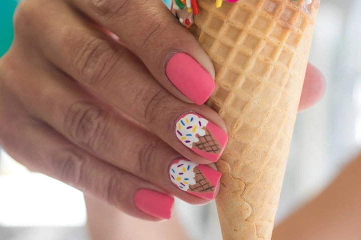 A collection of ice cream nails featuring gelato nails, beach nails, and trending summer nail colors in vibrant, sweet designs.