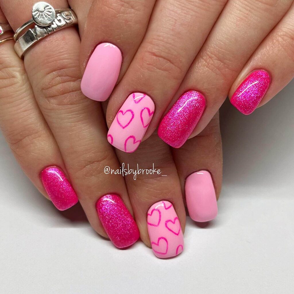 A variety of neon pink nails designs including neon pink and purple ombre nails, neon animal print nails, and neon matte nail designs.