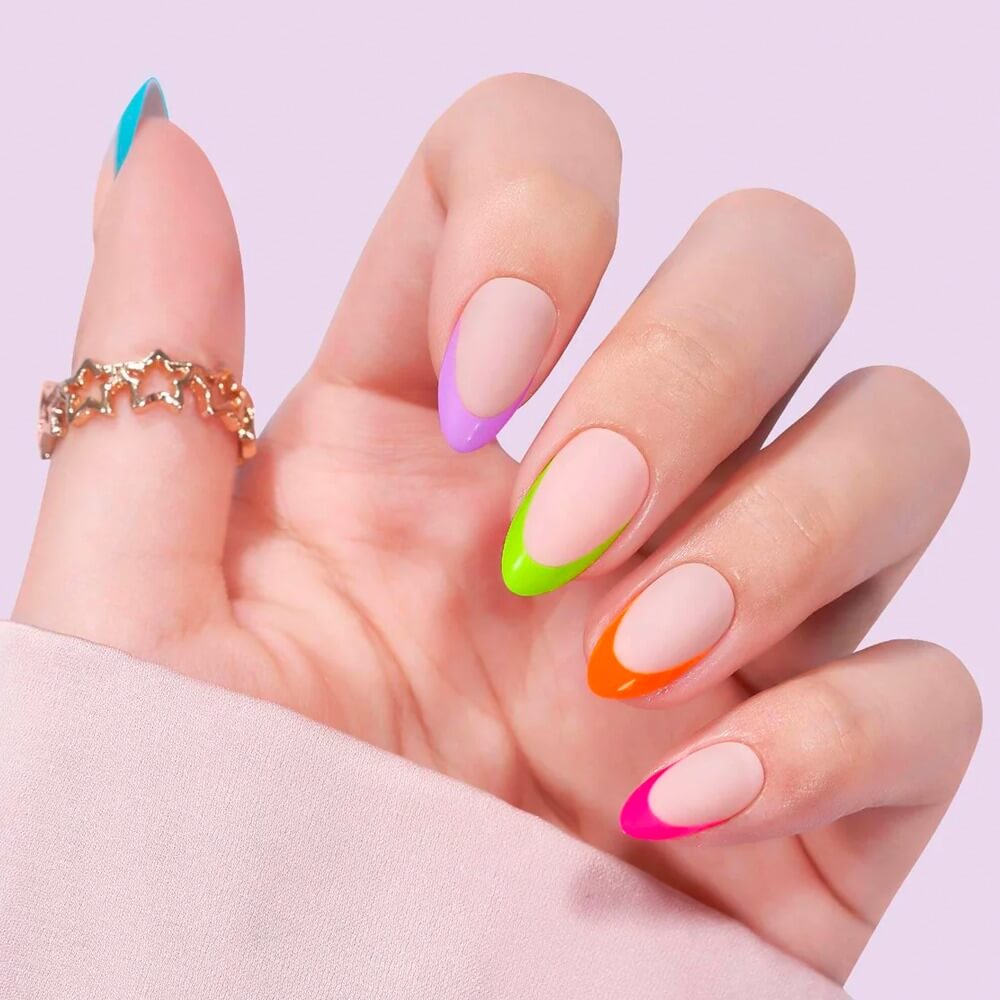 Bright and vibrant neon summer nails with trendy summer nail designs.