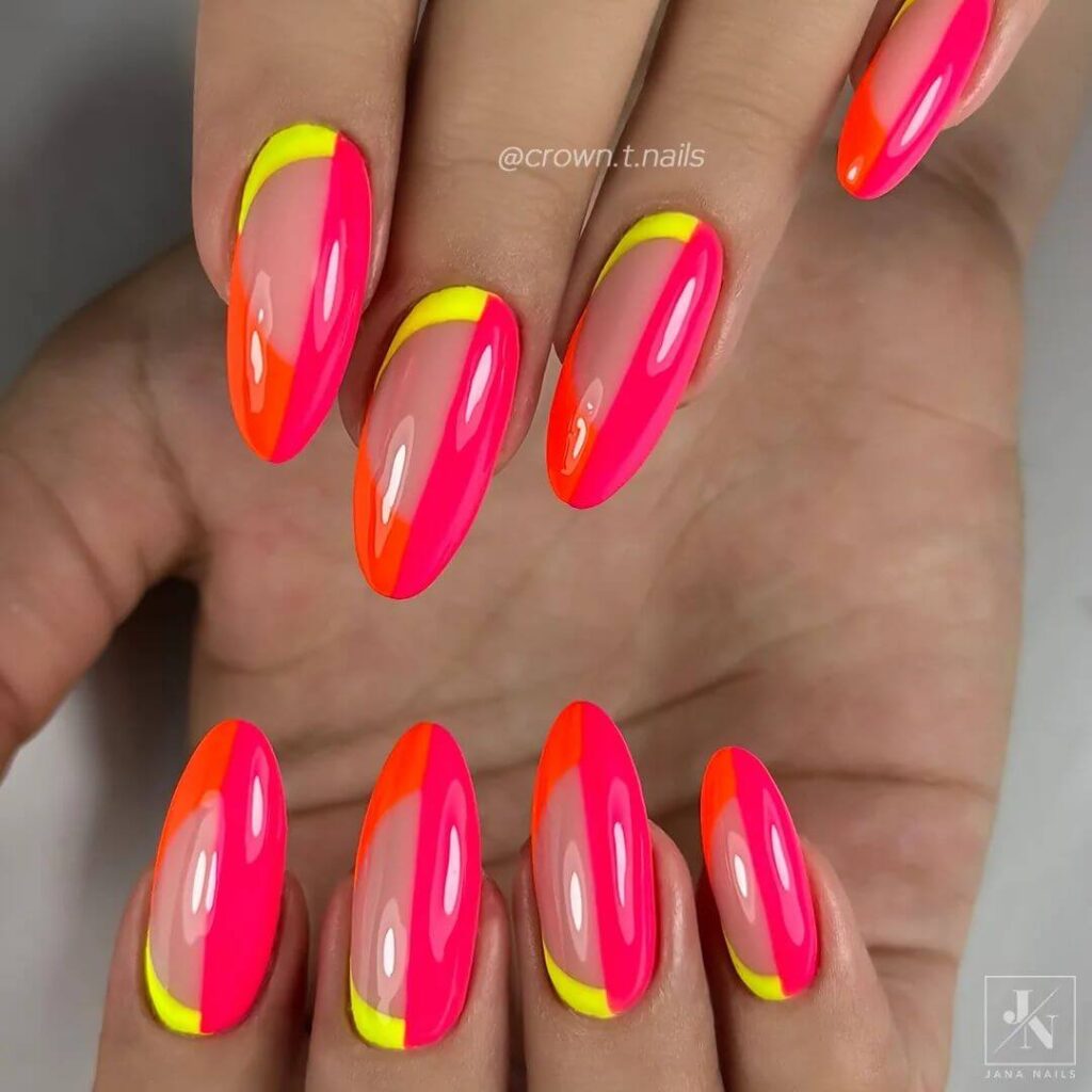 Bright and vibrant neon summer nails with trendy summer nail designs.