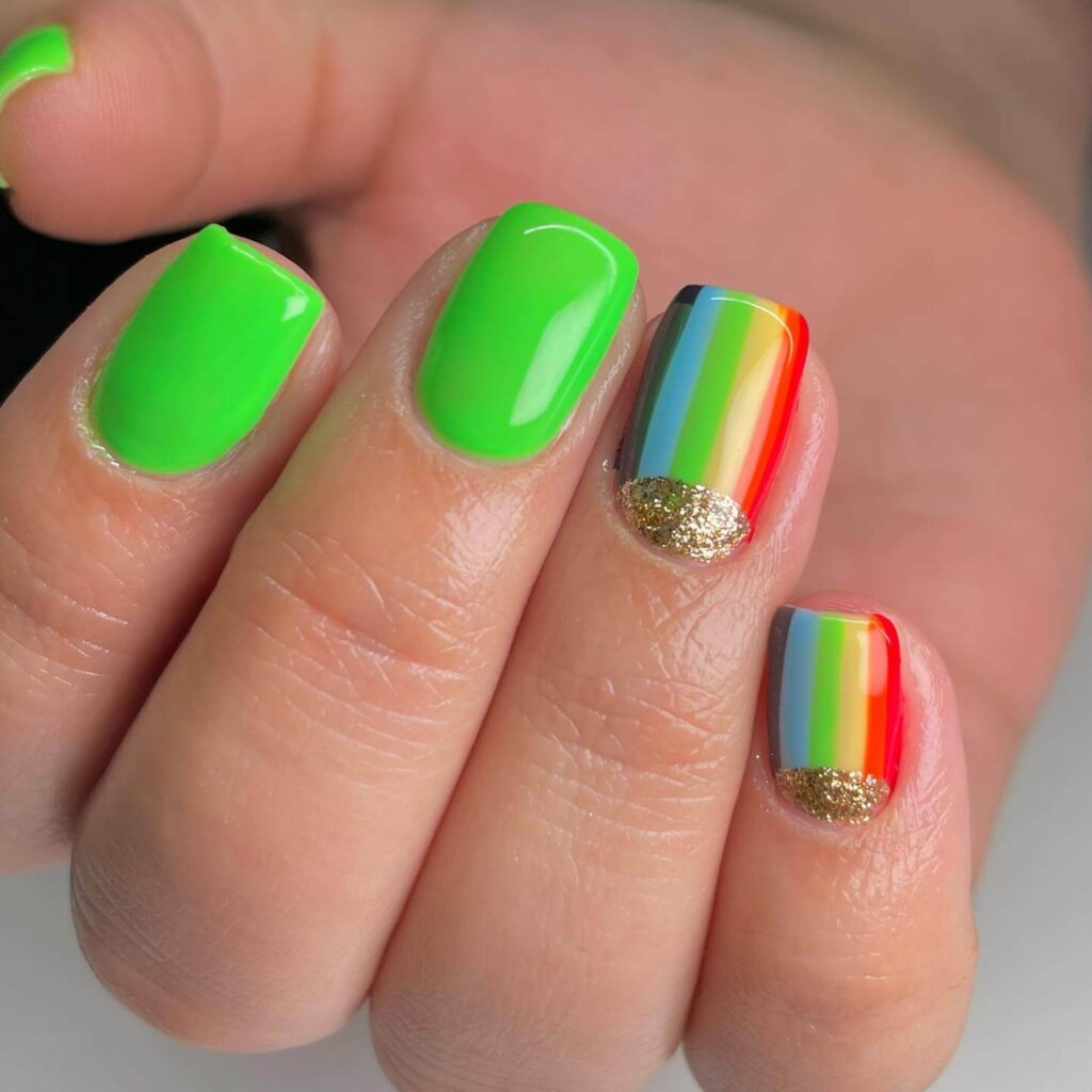 Array of summer nail designs showcasing bright colors and creative patterns on beautifully manicured nails.