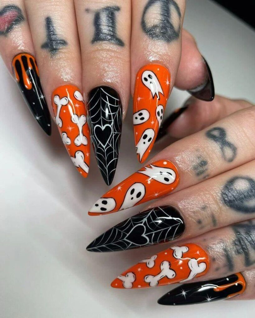 Stylish dark orange nails featuring chic fall designs perfect for autumn vibes.