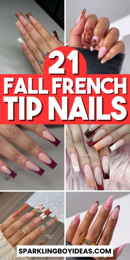 Chic fall french tip nails featuring warm, autumn-inspired colors with elegant, minimalist designs.