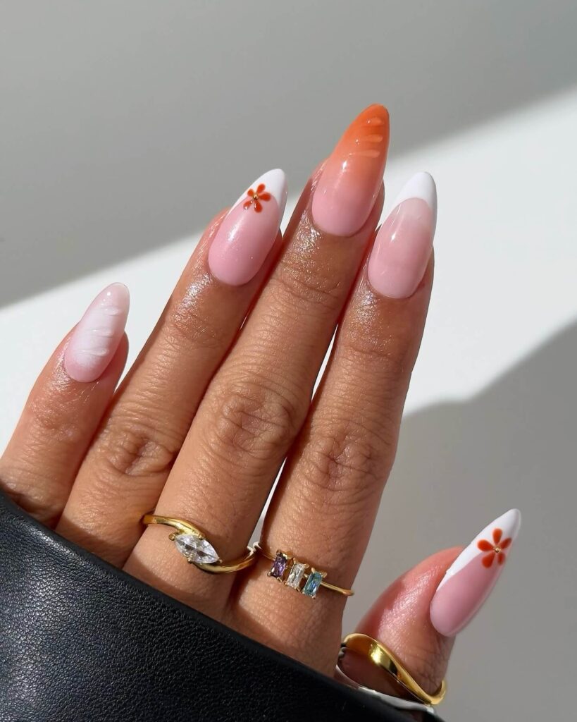 Chic fall french tip nails featuring warm, autumn-inspired colors with elegant, minimalist designs.