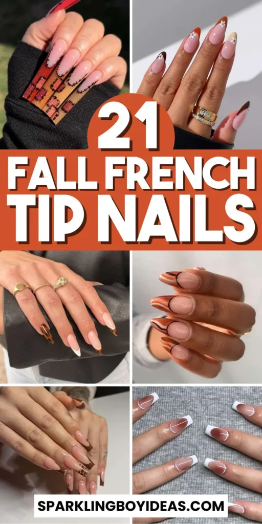 Chic fall french tip nails featuring warm, autumn-inspired colors with elegant, minimalist designs.